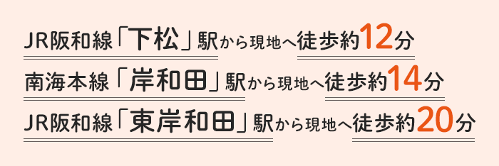 JR阪和線「下松」駅約12分　南海本線「岸和田」駅約14分　JR阪和線「東岸和田」駅約20分