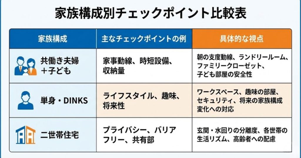 「家族構成別チェックポイント比較表」