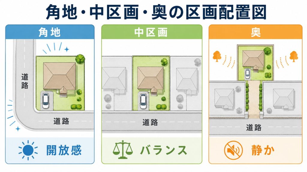 角地・中区画・奥の区画配置図