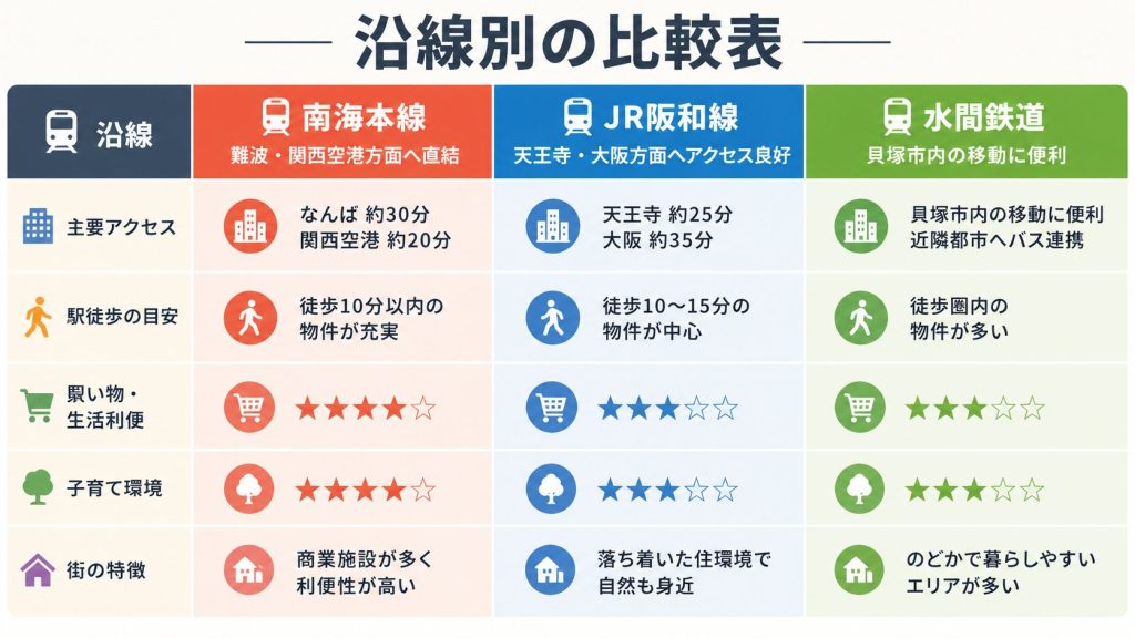 沿線別の比較表