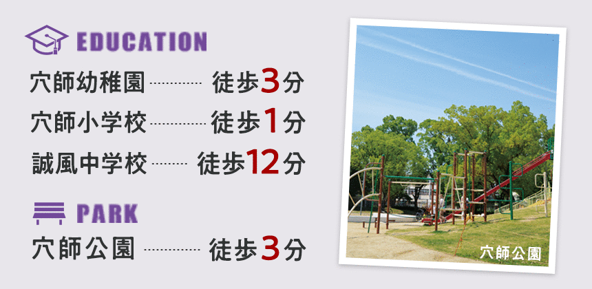 穴師幼稚園徒歩３分 穴師小学校徒歩１分 誠風中学校徒歩１２分　穴師公園徒歩３分