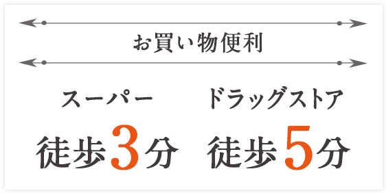 お買い物便利　スーパー徒歩3分　ドラッグストア徒歩5分