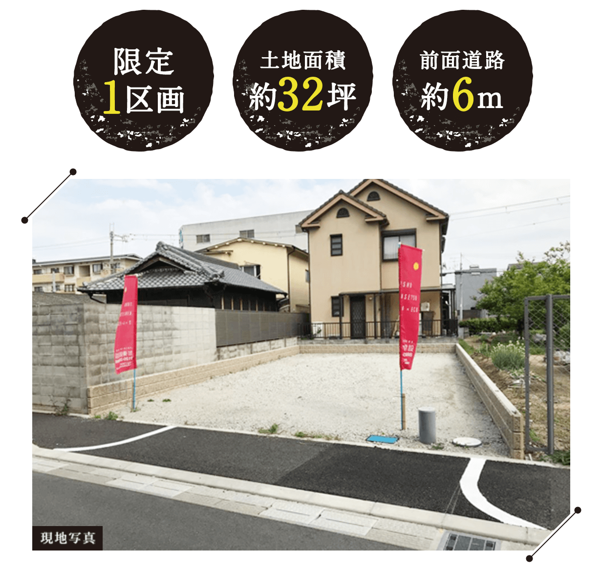 限定1区画　土地面積約32坪　前面道路約6m