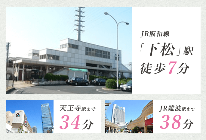 JR阪和線「下松」駅徒歩7分　天王寺駅まで34分　JR難波駅まで38分