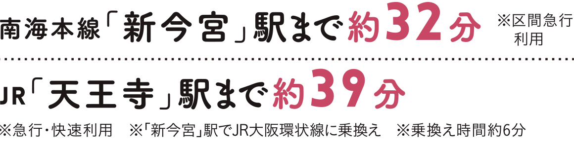 南海本線「新今宮」駅まで約32分　JR「天王寺」駅まで約39分