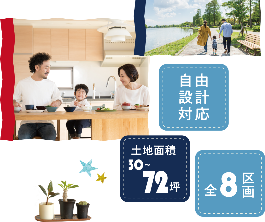 自由設計対応　土地面積30~72坪　全8区画