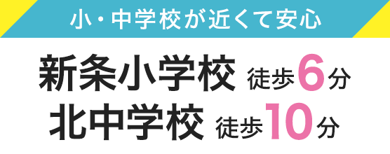 新条小学校　徒歩6分、北中学校　徒歩10分