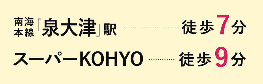 南海本線「泉大津」駅　徒歩7分、スーパーKOHYO　徒歩9分