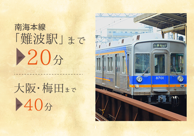 南海本線「泉大津」駅徒歩約8分「南海難波」駅まで20分　「大阪梅田」駅まで40分